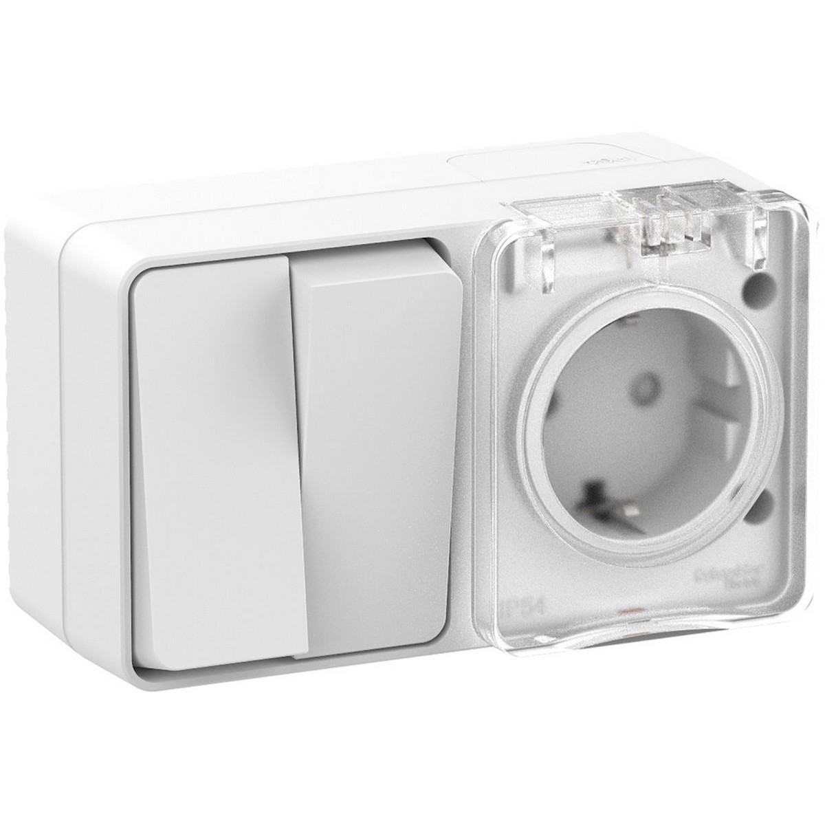 AtlasDesign Белый Блок розетка и выключатель Systeme Electric AtlasDesign Profi54 наружный Белый с/з со шт + 2-кл ATN5