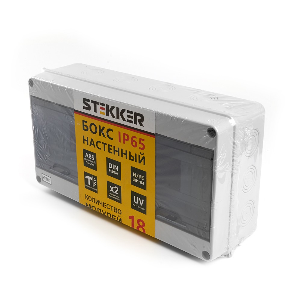Пластиковые боксы и щиты Stekker Бокс настенный STEKKER EBX50-1/18-65 18 модулей, пластик, IP65 39193