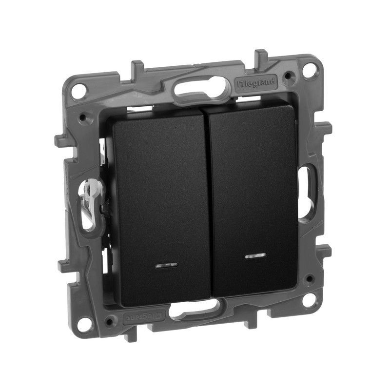 Legrand Etika Антрацит Переключатель Legrand Etika антрацит 2-клавишный с подсветкой, 10А, авт. клем 672616