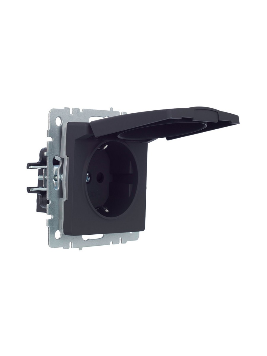 IEK Brite Графит Розетка IEK BRITE с/з с шторками и крышкой 16А IP44 РСбш10-3-44-БрГ графит BR-R16-16-44-K53