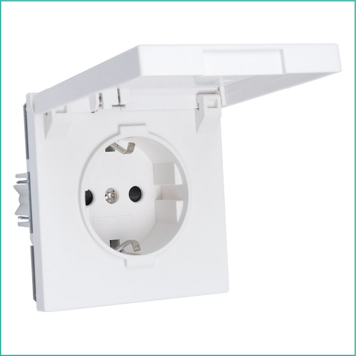 JASMART FD - розетки и выключатели Розетка JASMART FD SCHUKO с крышкой и защитными шторками Белый матовый (soft touch) 5505PWM