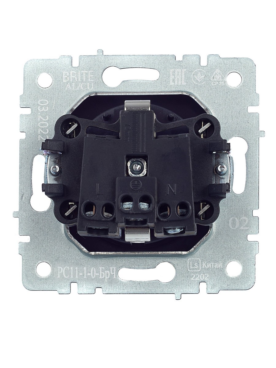 IEK Brite Черный Розетка IEK BRITE с/з без шторок 16А РС11-1-0-БрЧ черный BR-R11-16-K02