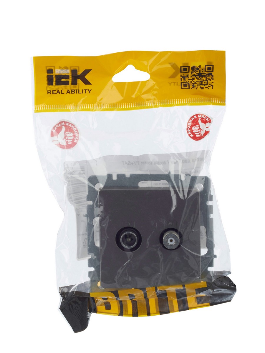 IEK Brite Сталь Розетка IEK BRITE двойная TV+SAT РТВ/РСп12-БрС сталь BR-AF20-O-K46