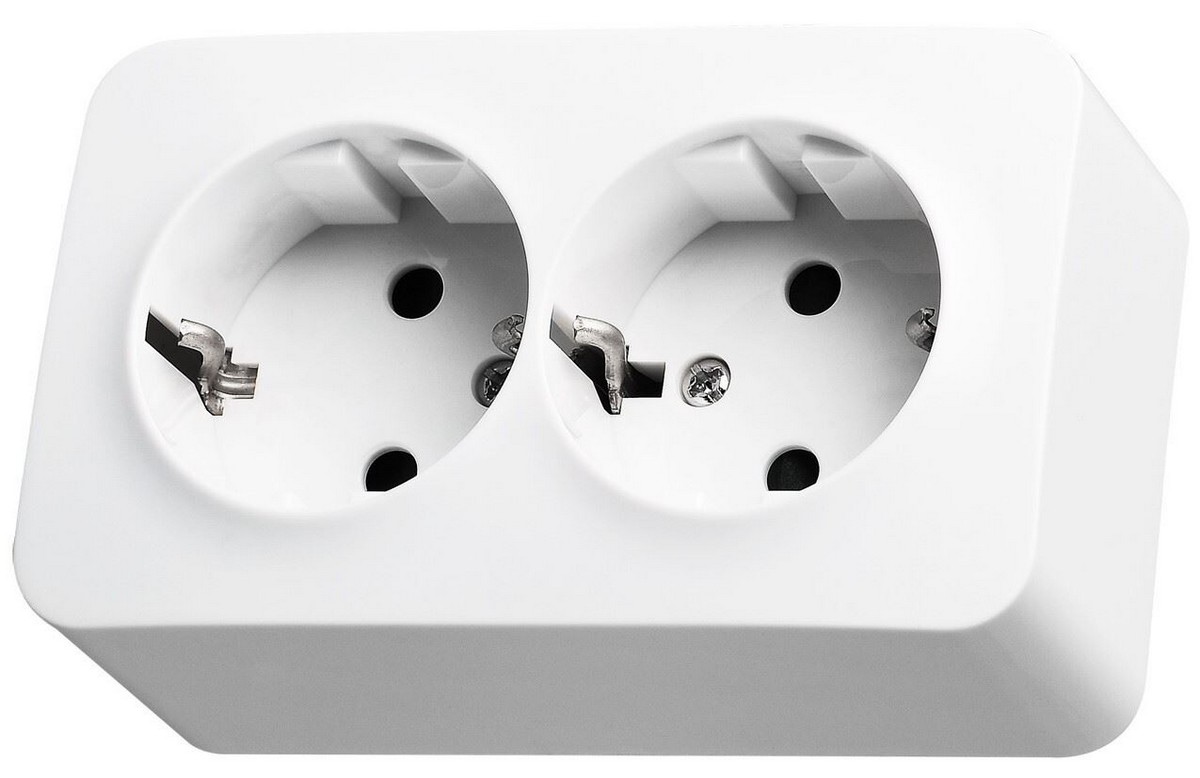 JASMART FS - розетки и выключатели Двухместная розетка JASMART FS Schuko со шторками накладного монтажа Белый глянцевый FS5504W