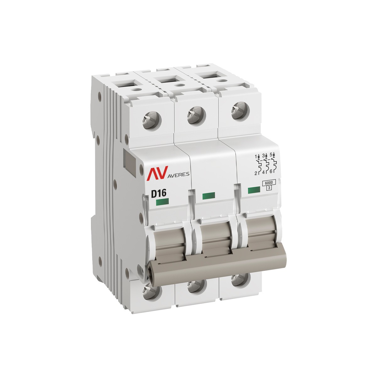 3 полюсные (трехполюсные) Автоматический выключатель EKF AVERES AV-6 (D) 3P 16А 6kA mcb6-3-16D-av 