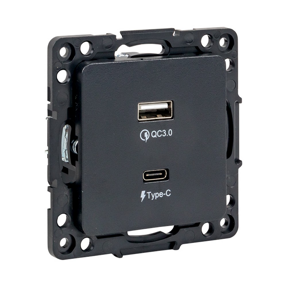 EKF Стокгольм черный Розетка USB EKF PROxima Стокгольм Черный с 2 USB type A+C EZR-2USB-type-C