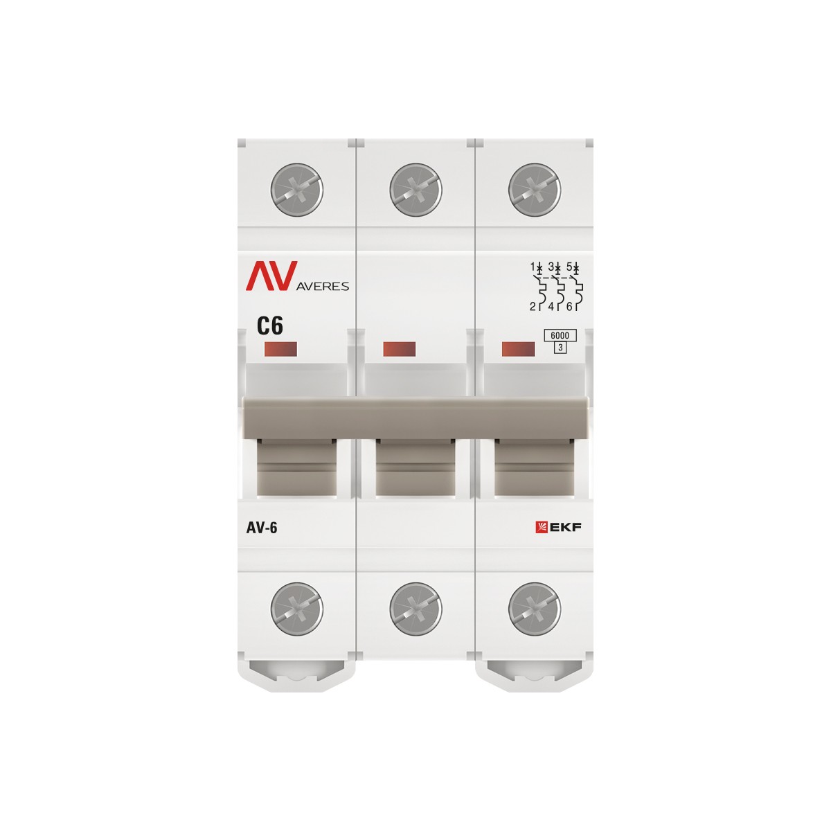 3 полюсные (трехполюсные) Автоматический выключатель EKF AVERES AV-6 (С) 3P 6А 6kA mcb6-3-06C-av 