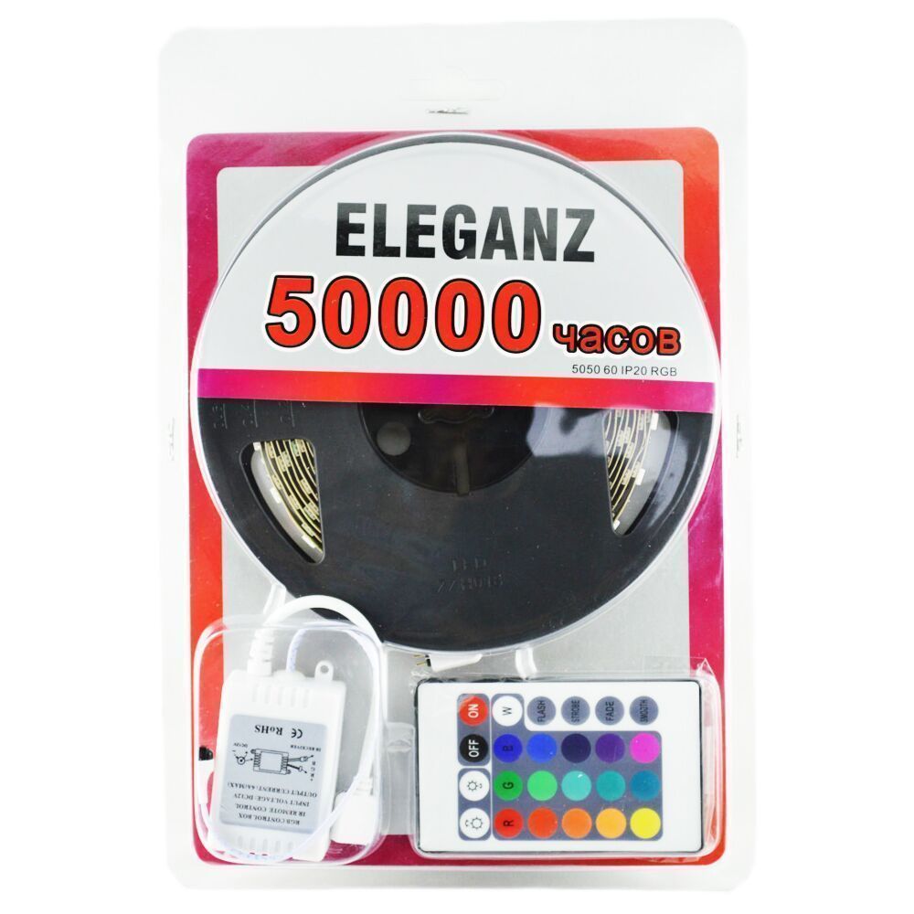 Светодиодная лента RGB Светодиодная лента Eleganz LUX IP20 12V 14,4 Вт/м RGB (готовый комплект 5 метров с блоком питания и контроллером) 2123