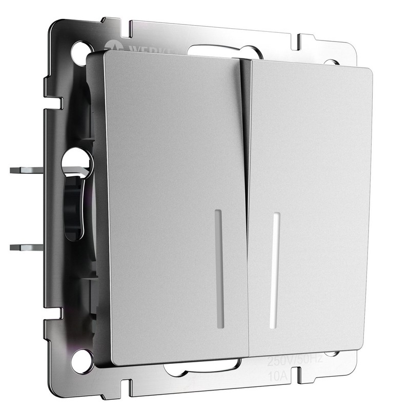 Werkel Серебряный матовый Выключатель Werkel двухклавишный проходной с подсветкой (серебряный матовый) W1122165