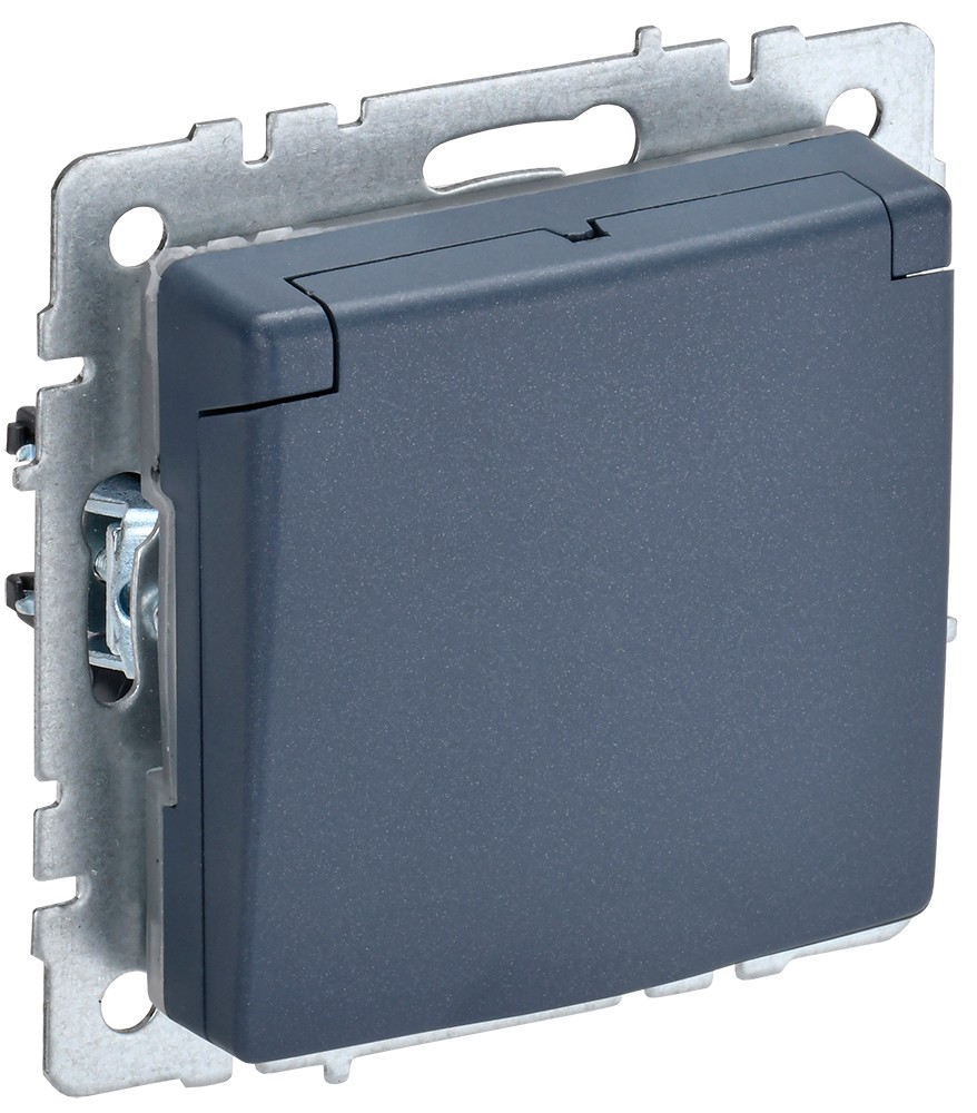 IEK Brite Маренго Розетка IEK BRITE с/з с шторками и крышкой 16А IP44 РСбш10-3-44-БрМ маренго BR-R16-16-44-K35