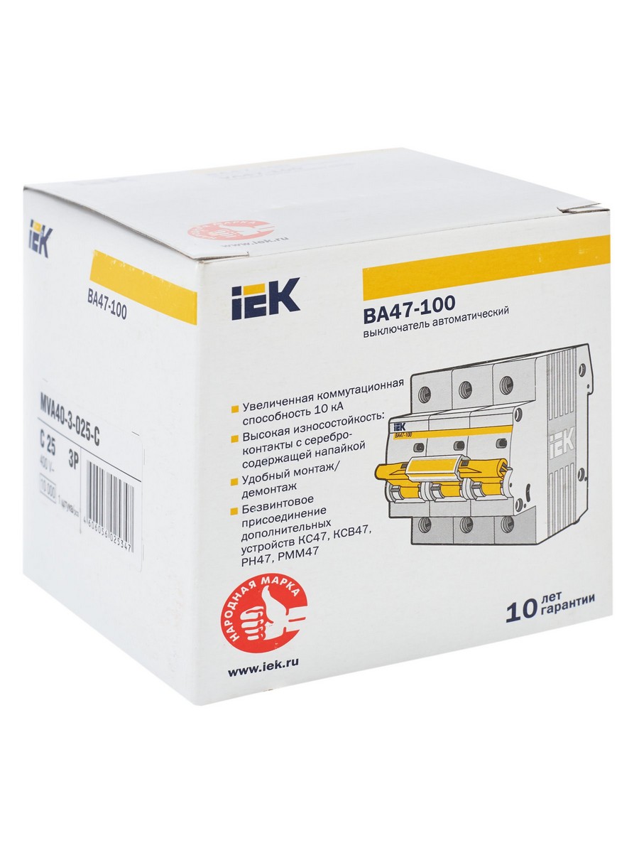 3 полюсные (трехполюсные) Автоматический выключатель IEK KARAT ВА 47-100 3Р 25А 10кА х-ка С MVA40-3-025-C 