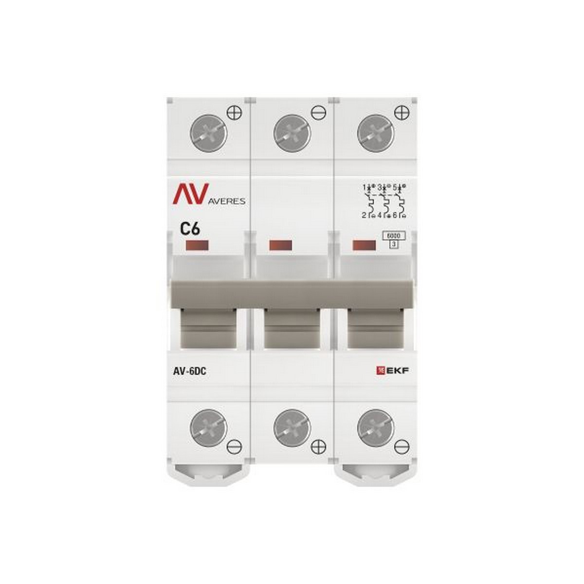 3 полюсные (трехполюсные) Автоматический выключатель EKF AVERES AV-6 DC 3P 6A (C) 6kA mcb6-DC-3-06C-av 