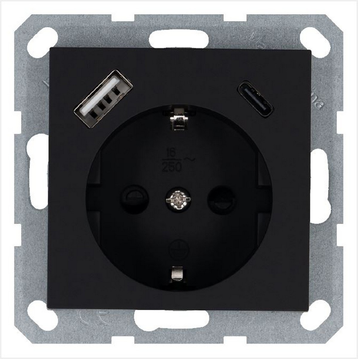 JASMART G - розетки и выключатели Розетка JASMART SCHUKO с USB A+C с защитными шторками 25W черный матовый (soft touch) Белый глянцевый G5501USB-25PB