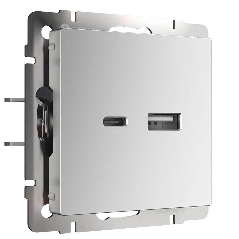 Werkel Серебряный механизмы Розетка Werkel USB тип A+С (серебряный) W1171806