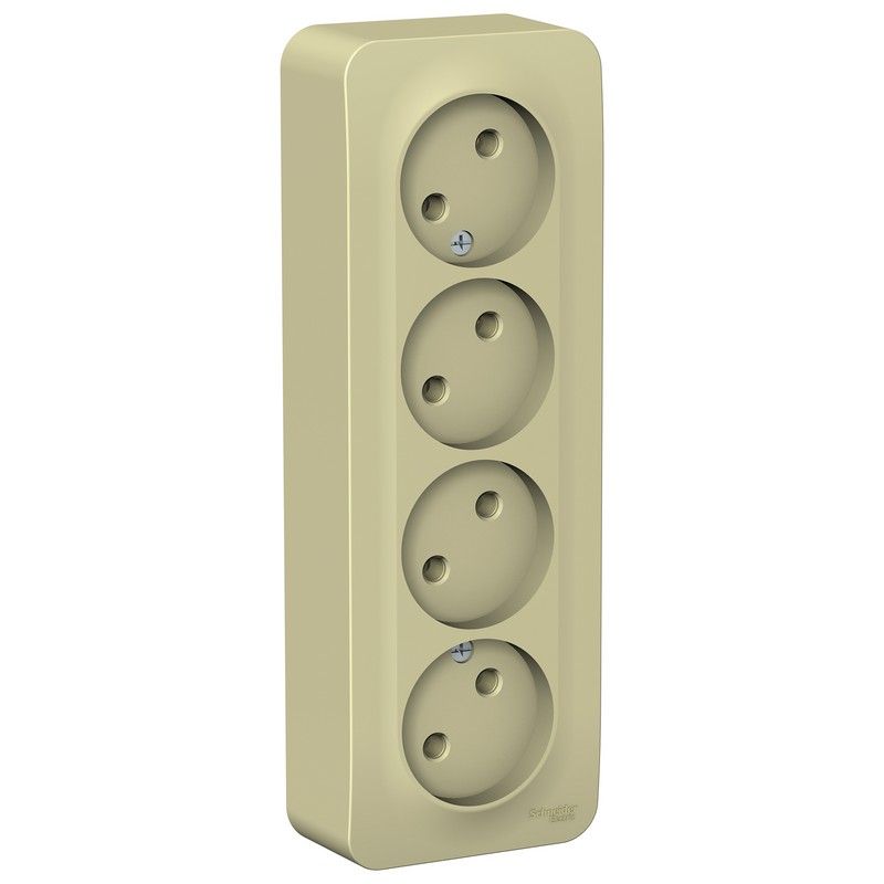 Blanca бежевые розетки и выключатели Розетка SE Blanca 4-ая Бежевый наружный б/з без шторок изолир. пластина BLNRA000417