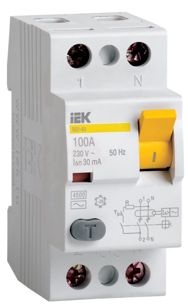 IEK Выключатель дифференциальный IEK KARAT ВД1-63 (УЗО) 2Р 80А 100мА MDV10-2-080-100