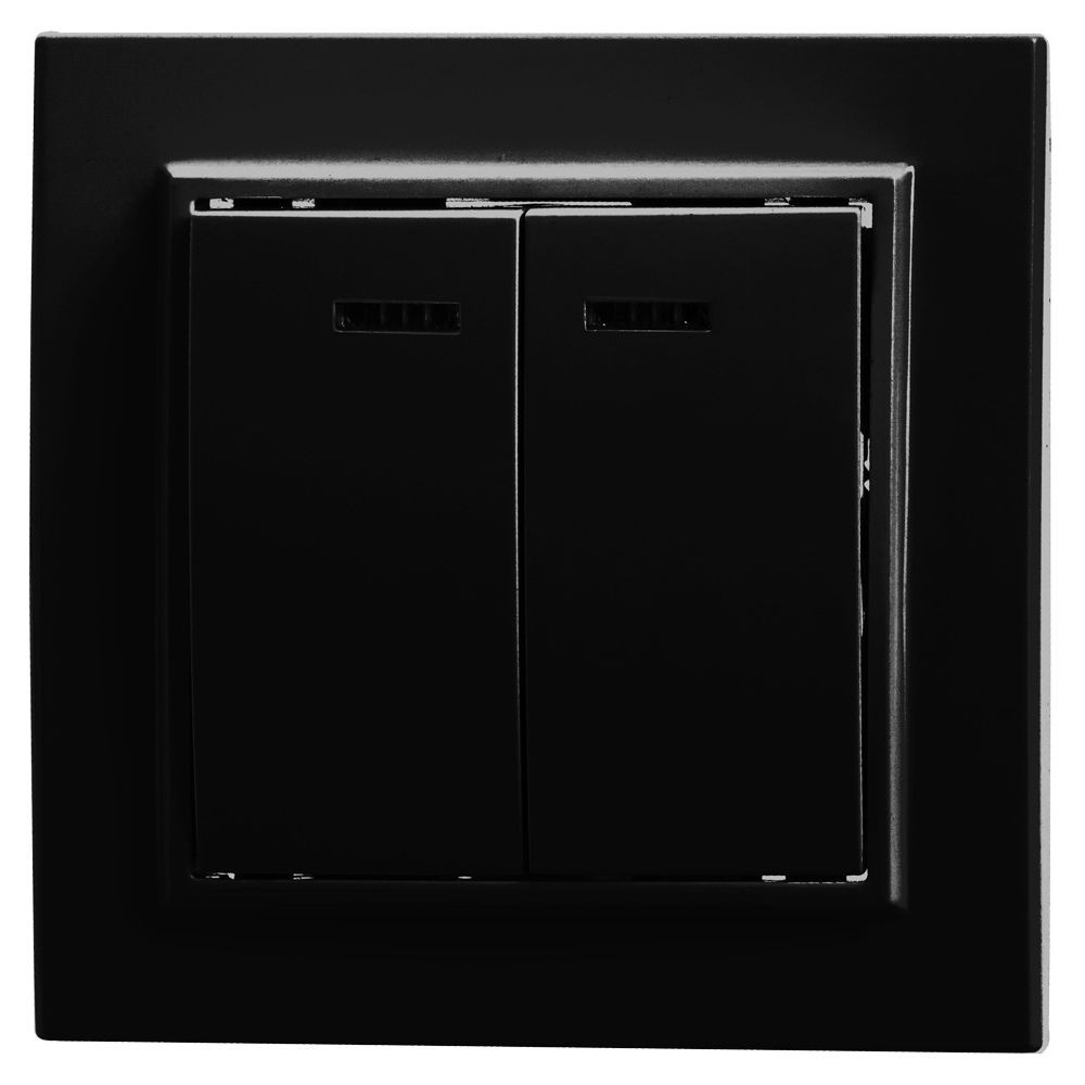 Эрна - Розетки и выключатели Stekker Выключатель 2-клавишный c индикатором STEKKER PSW10-9002-03 250V 10А Эрна черный с рамкой 39471