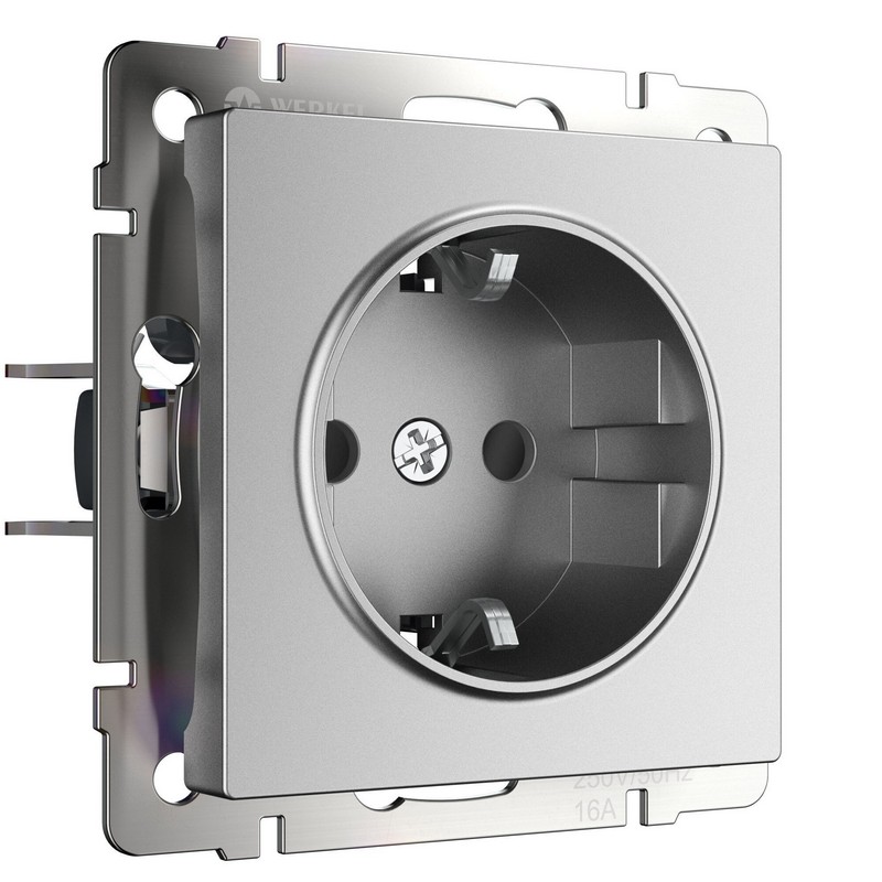 Werkel Серебряный матовый Розетка Werkel с заземлением и шторками (серебряный матовый) W1171165