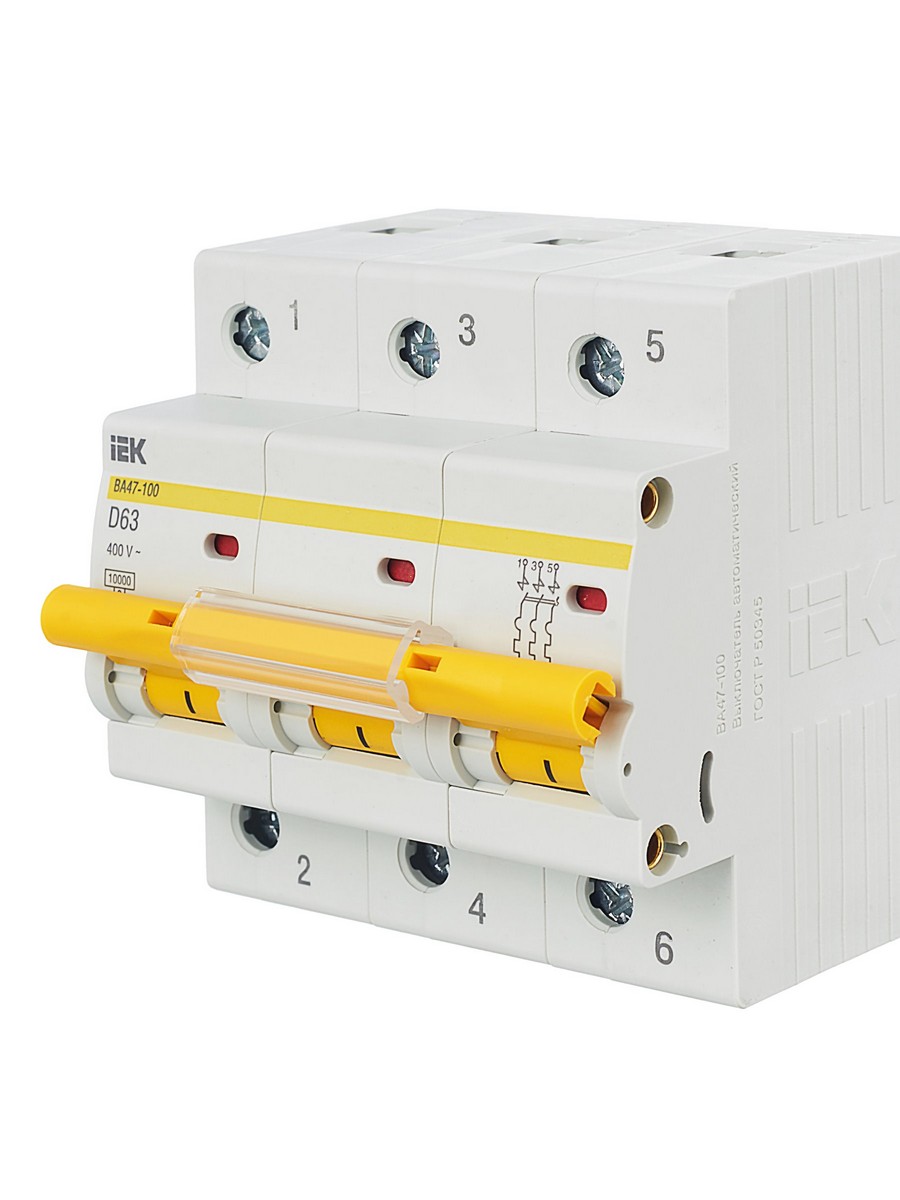 3 полюсные (трехполюсные) Автоматический выключатель IEK KARAT ВА47-100 3Р 63А 10кА х-ка D MVA40-3-063-D 