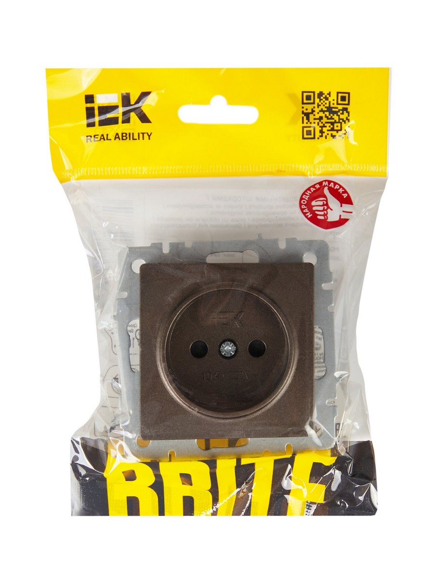IEK Brite Бронза Розетка IEK BRITE BASE Темн.бронза без з/к с з/ш 10А РСш10-2-БрТБ BR-R13-10-K45