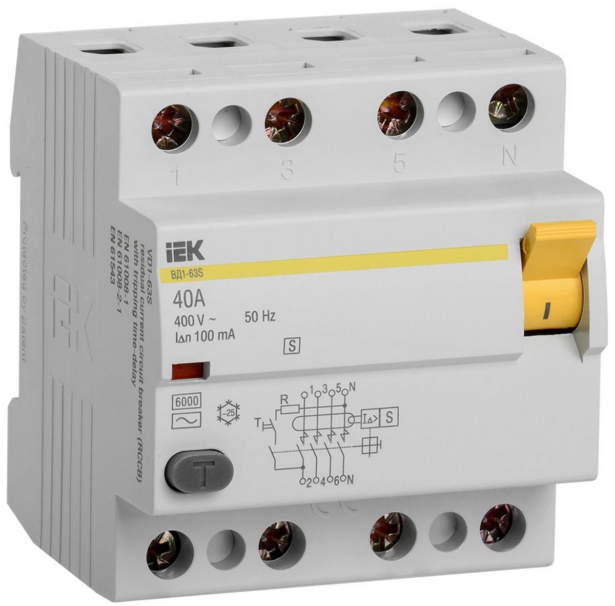 IEK Выключатель дифференциальный IEK KARAT ВД1-63S 4Р 40А 100мА MDV12-4-040-100 