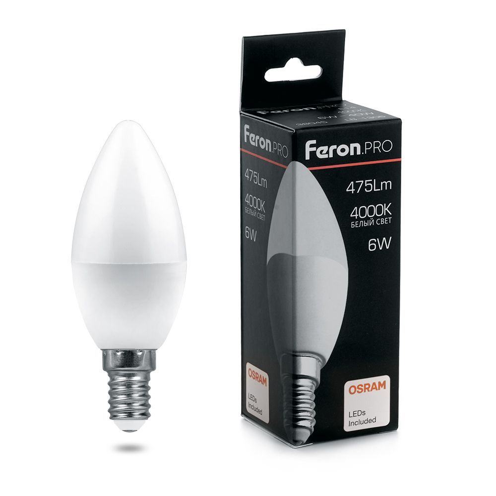 E14 Лампа светодиодная Feron.PRO LB-1306 Свеча E14 6W 6400K OSRAM LED 38046 