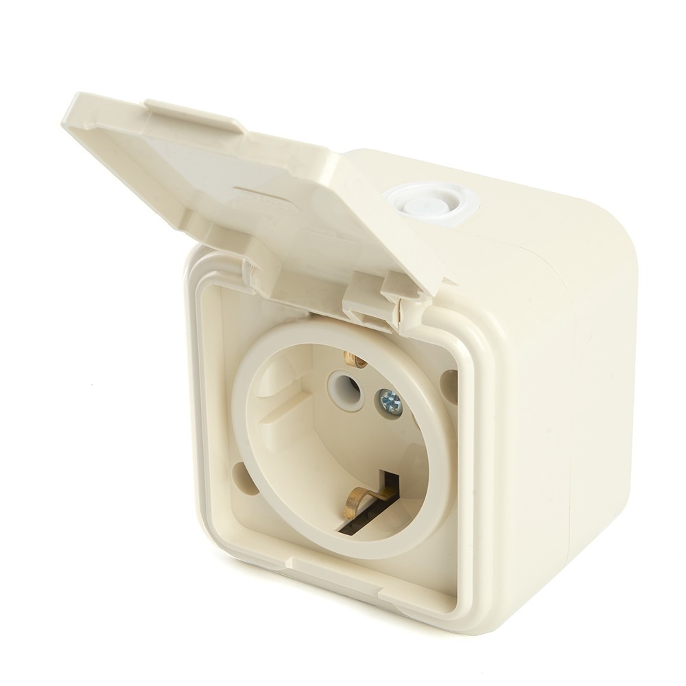 Накладные розетки и выключатели Stekker Розетка 1-местная с/з с крышкой STEKKER PST16-21-44 16А IP44 слоновая кость Брест 49058