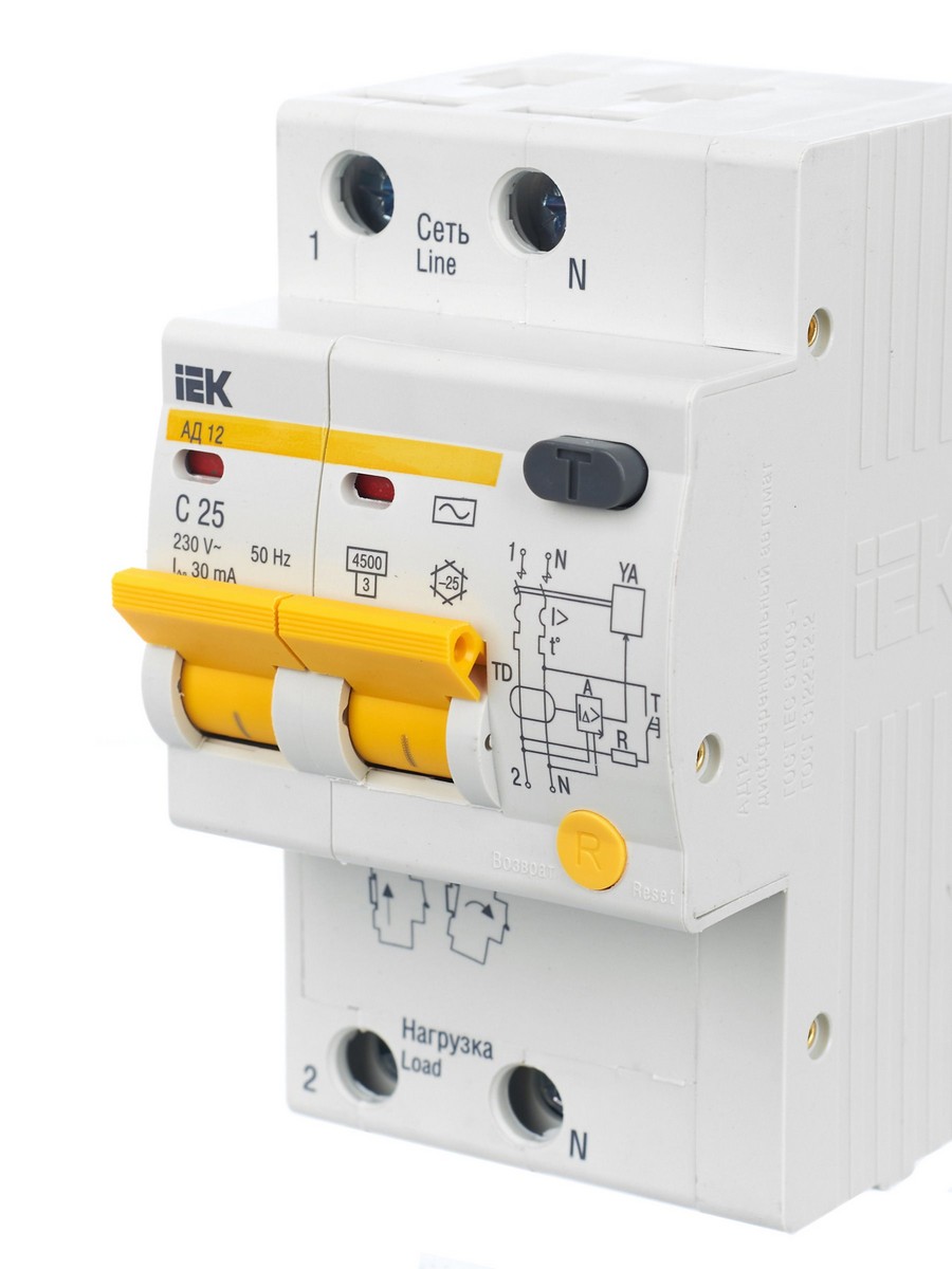 IEK Дифференциальный автоматический выключатель IEK KARAT АД12 2Р 25A 30мА MAD10-2-025-C-030 