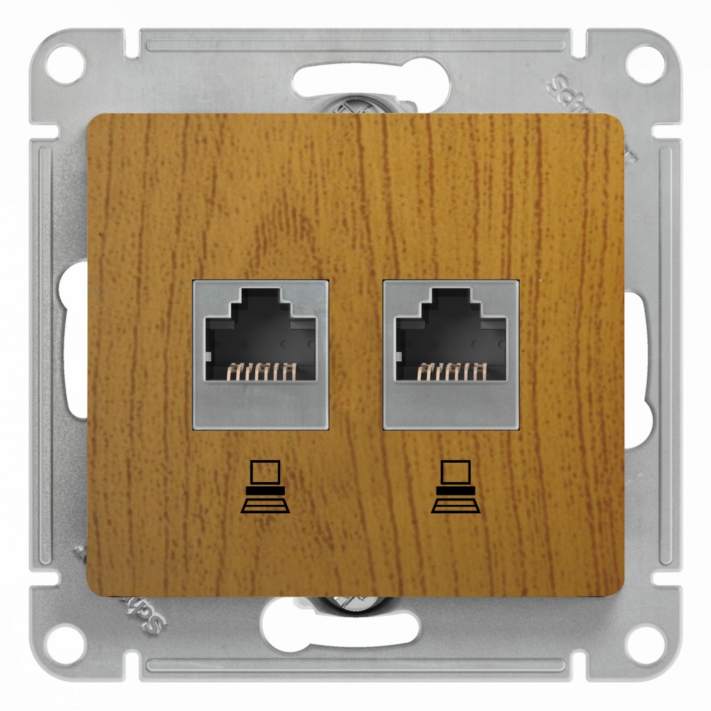 Glossa Дуб Розетка компьютерная Systeme Electric Glossa Дерево Дуб 2-ая RJ45+RJ45, кат.5E GSL000585KK