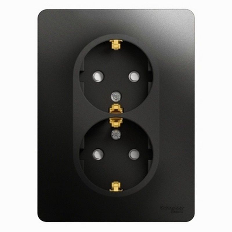 Glossa Антрацит Розетка Systeme Electric Glossa Антрацит двойная с/з со шторками, 16А, в с GSL000726