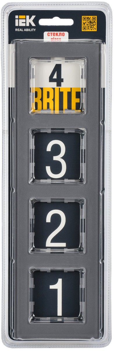IEK Brite Рамки Рамка IEK BRITE 4-местная РУ-4-2-БрСе стекло серый BR-M42-G-K03