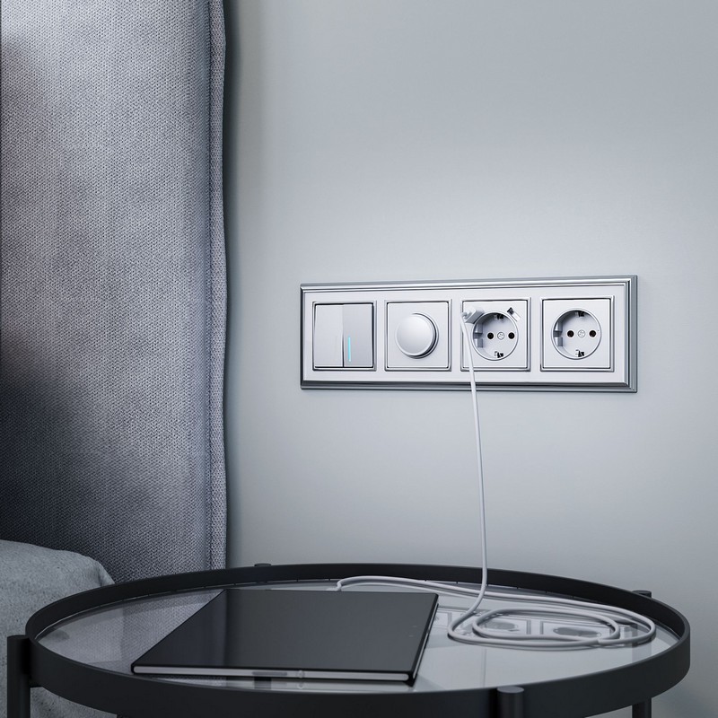 Werkel Серебряный механизмы Выключатель Werkel двухклавишный с подсветкой серебряный W1120106