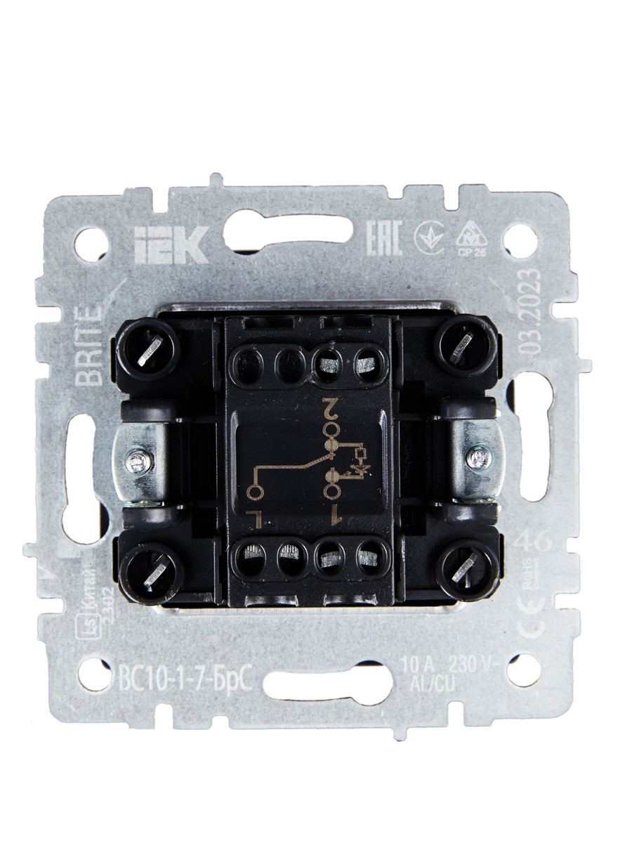 IEK Brite Сталь Выключатель IEK BRITE BASE Сталь 1-кл. прох. с инд. 10А ВС10-1-7-БрС BR-V12-1-10-K46