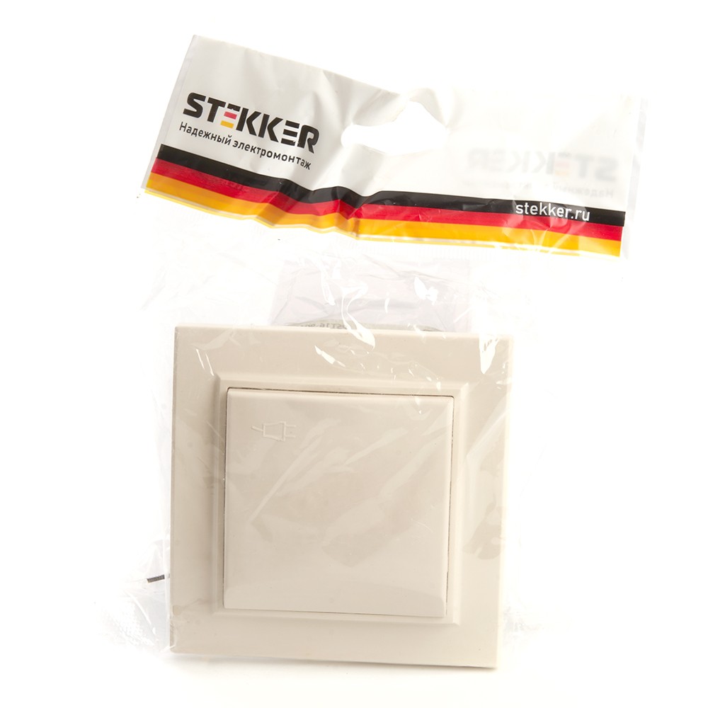 Эрна - Розетки и выключатели Stekker Розетка 1-местная с/з с крышкой STEKKER PST16-9012-02 16А с защ. шторкой Эрна слоновая кость 39238
