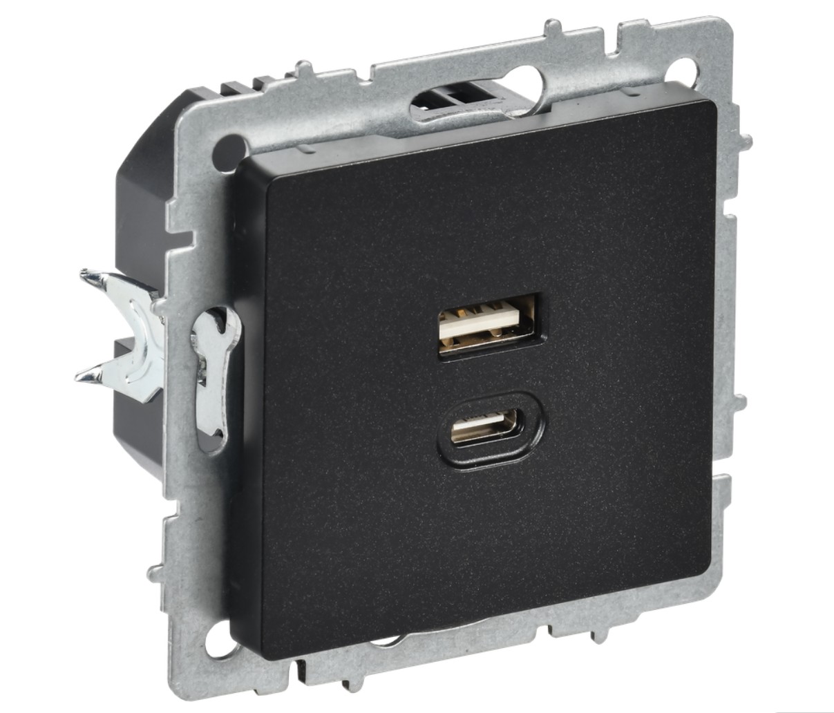 IEK Brite Черный Розетка USB IEK BRITE A+C 45Вт высокоск. зар. РЮ11-2-БрЧ черный