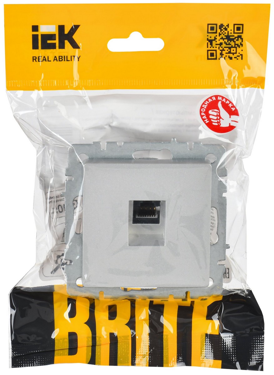 IEK Brite Алюминий Розетка компьютерная IEK BRITE BASE Алюминий RJ45 кат.6 РК11-БрА BR-K10-2-K47