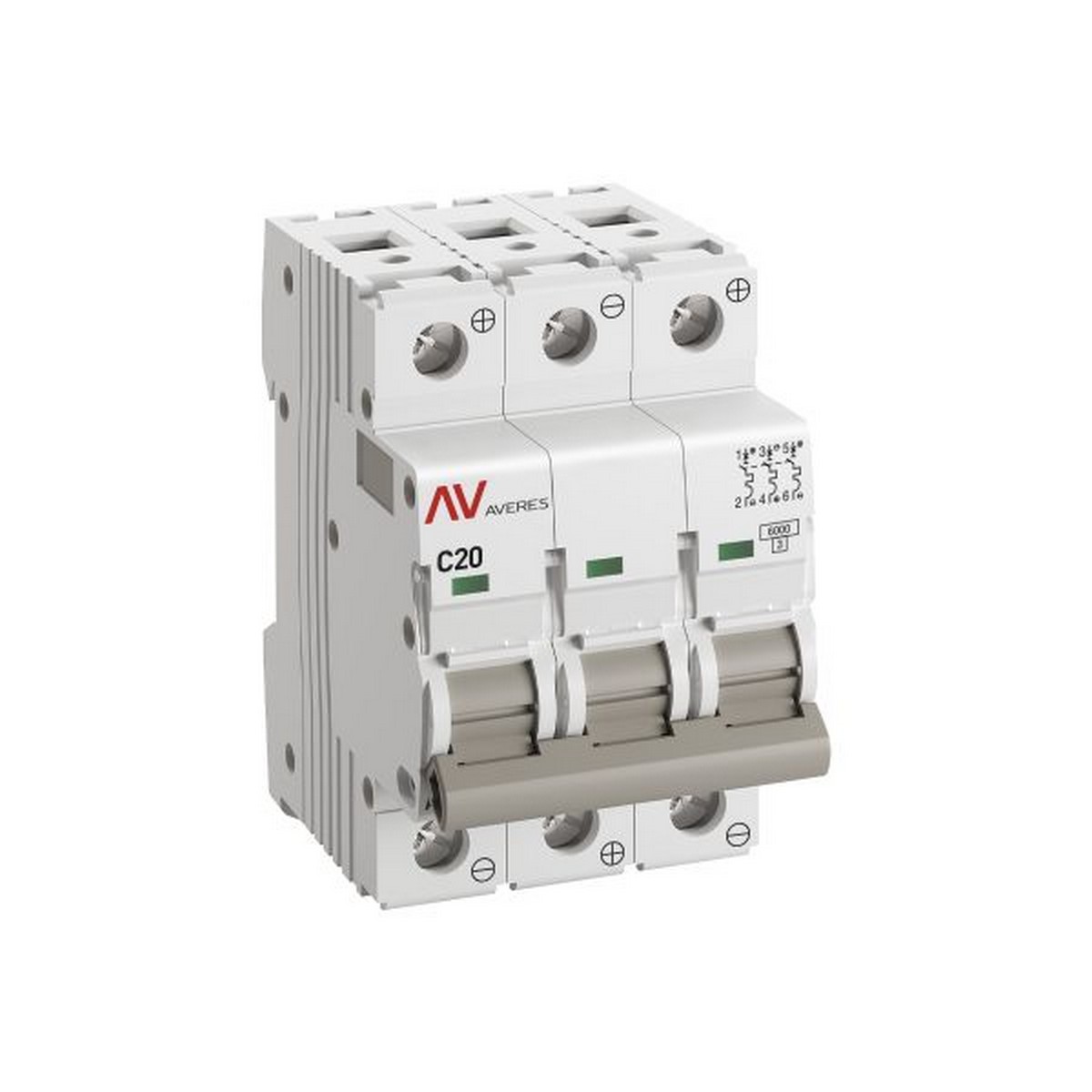 3 полюсные (трехполюсные) Автоматический выключатель EKF AVERES AV-6 DC 3P 20A (C) 6kA mcb6-DC-3-20C-av 
