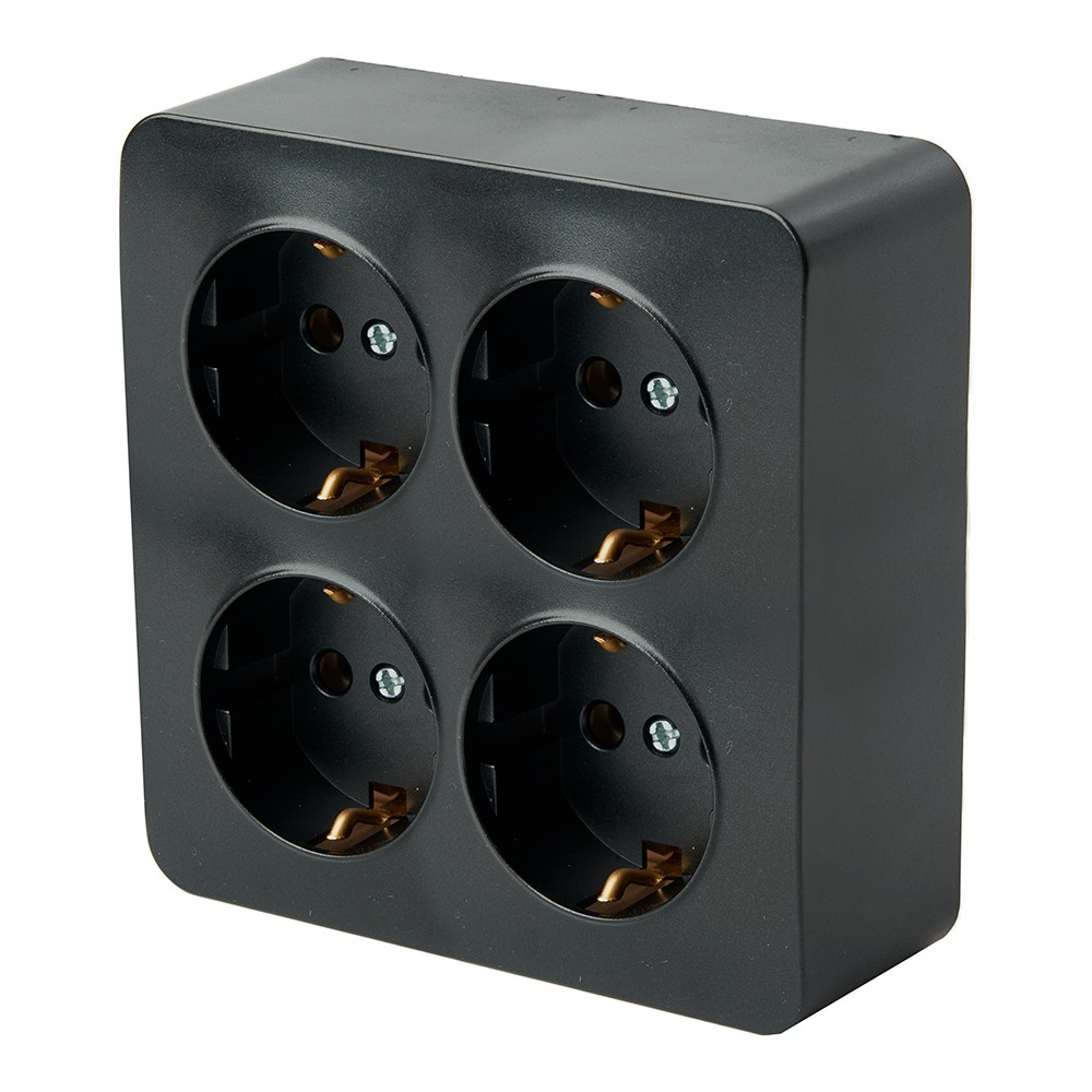 Накладные розетки и выключатели Stekker Розетка 4-местная с/з квадрат STEKKER 250В 16А IP20 серия София черный матовый MST16-14S-05 49510