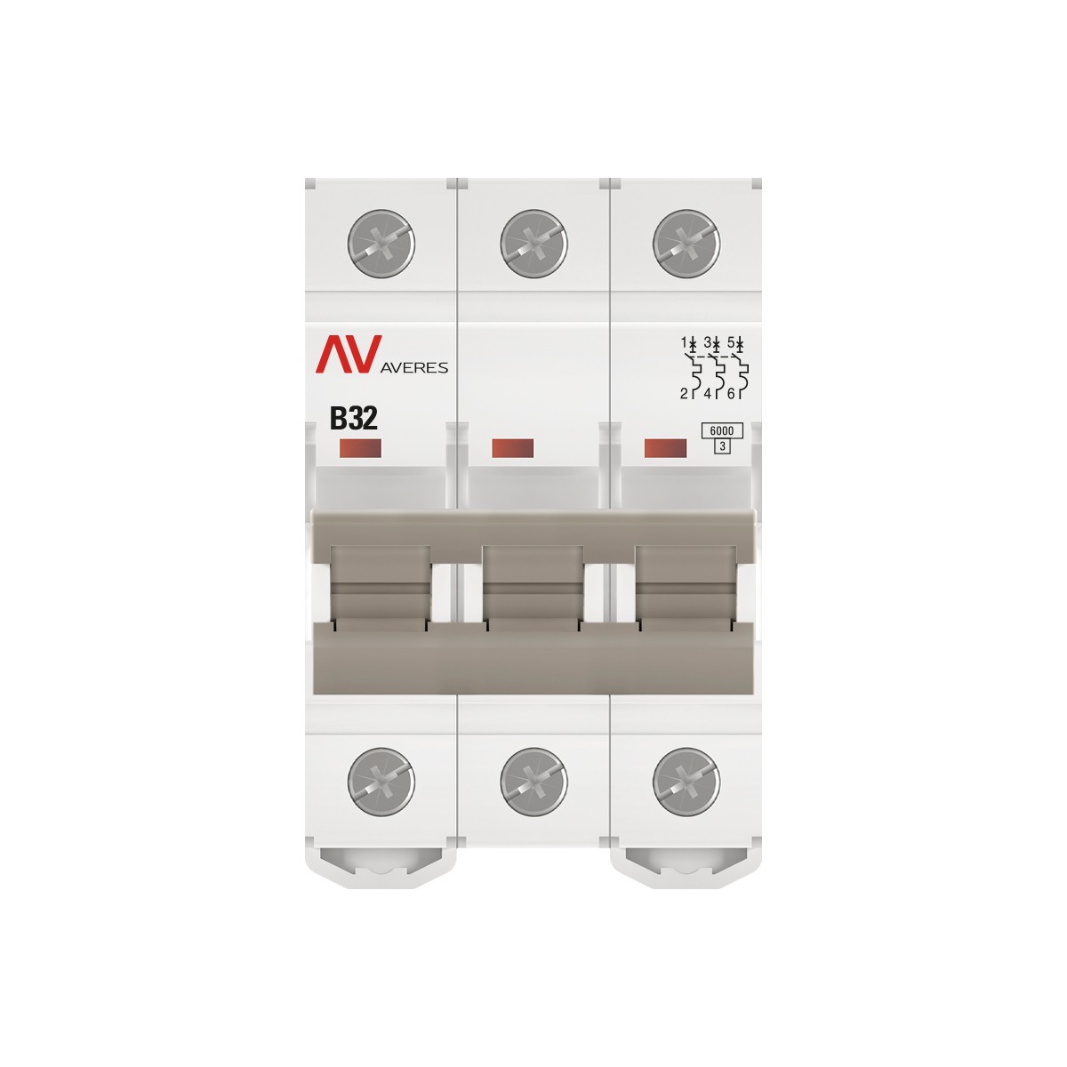 3 полюсные (трехполюсные) Автоматический выключатель EKF AVERES AV-6 (B) 3P 32А 6kA mcb6-3-32B-av 