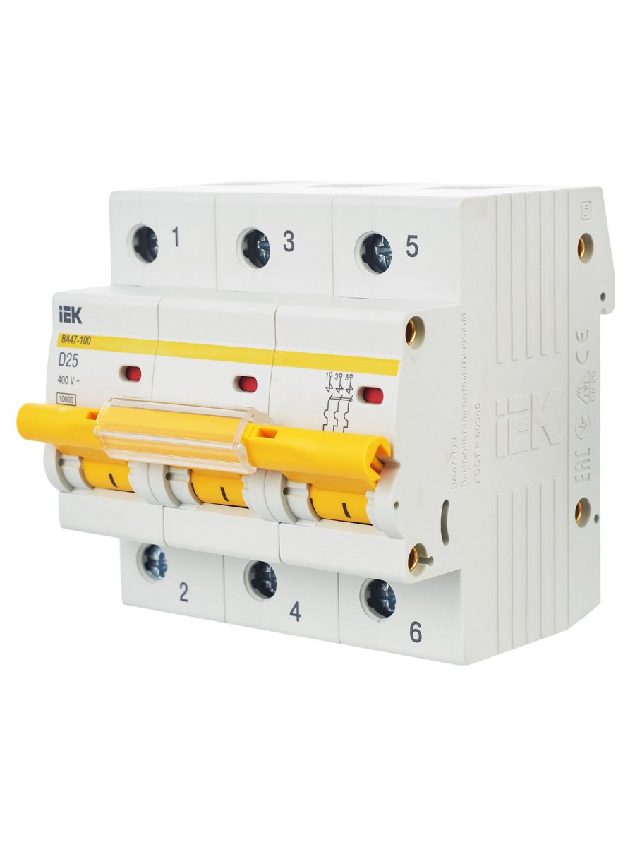 3 полюсные (трехполюсные) Автоматический выключатель IEK KARAT ВА47-100 3Р 25А 10кА х-ка D MVA40-3-025-D 