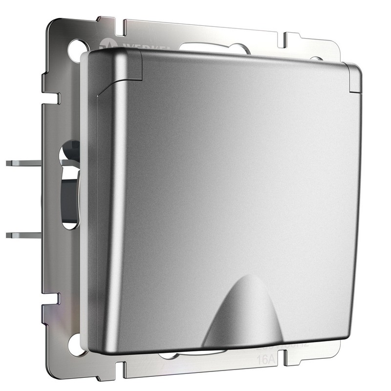 Werkel Серебряный матовый Розетка Werkel влагозащ. с зазем. с защит. крышкой и шторками (серебряный матовый) W1171265