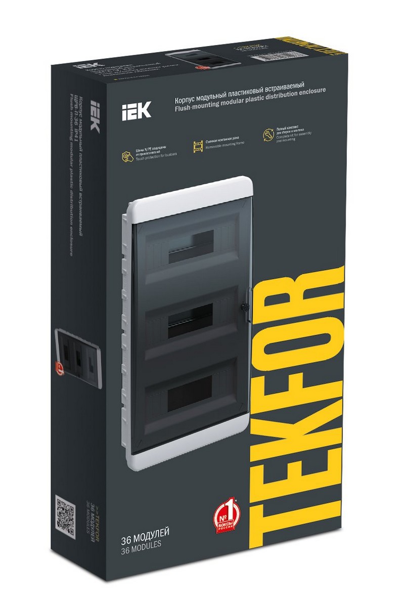 Пластиковые боксы и щиты IEK Корпус пластиковый IEK TEKFOR ЩРВ-П-36 IP41 черн. прозр. дверь TF5-KP12-V-36-41-K01-K03