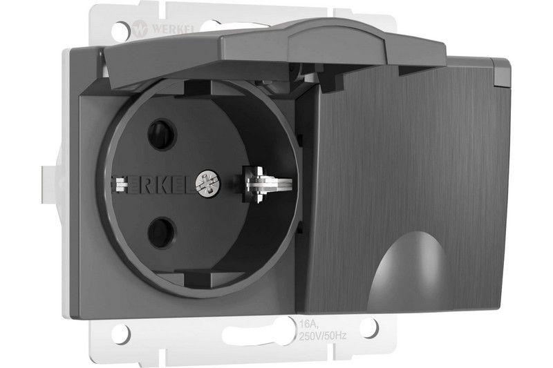 Werkel Графит рифленый механизмы Розетка Werkel двойная влагозащ. с зазем. с защит. крышками и шторками (графит рифленый) W1172204