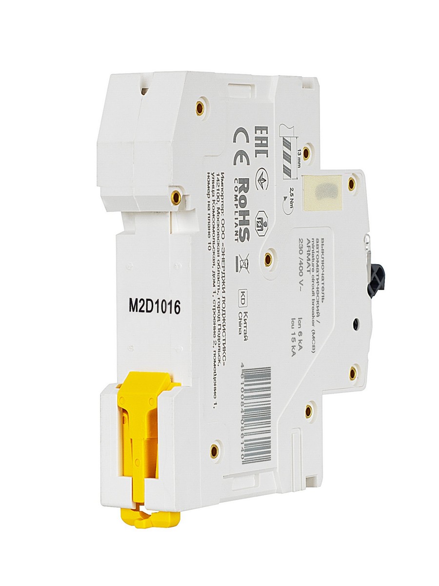 1 полюсные (однополюсные) Автоматический выключатель IEK ARMAT M06N 1P D 10А AR-M06N-1-D010 