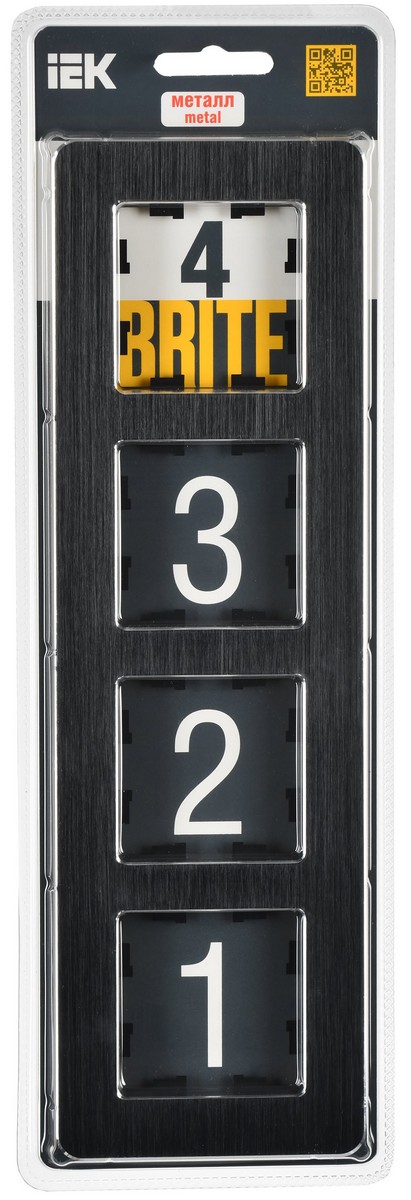 IEK Brite Рамки Рамка IEK BRITE DECOR Черный/алюм металл. скругл.угол 4-м РУ-4-1-Бр RE AL BR-M42-M-21-K02