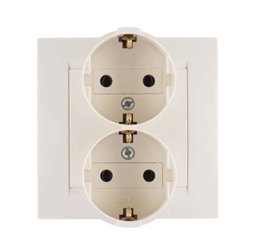 Розетки и выключатели Simon 15 Бежевый Розетка с/з Simon 15 Бежевая 2-ая литая (в сборе с рамкой) 1590459-031