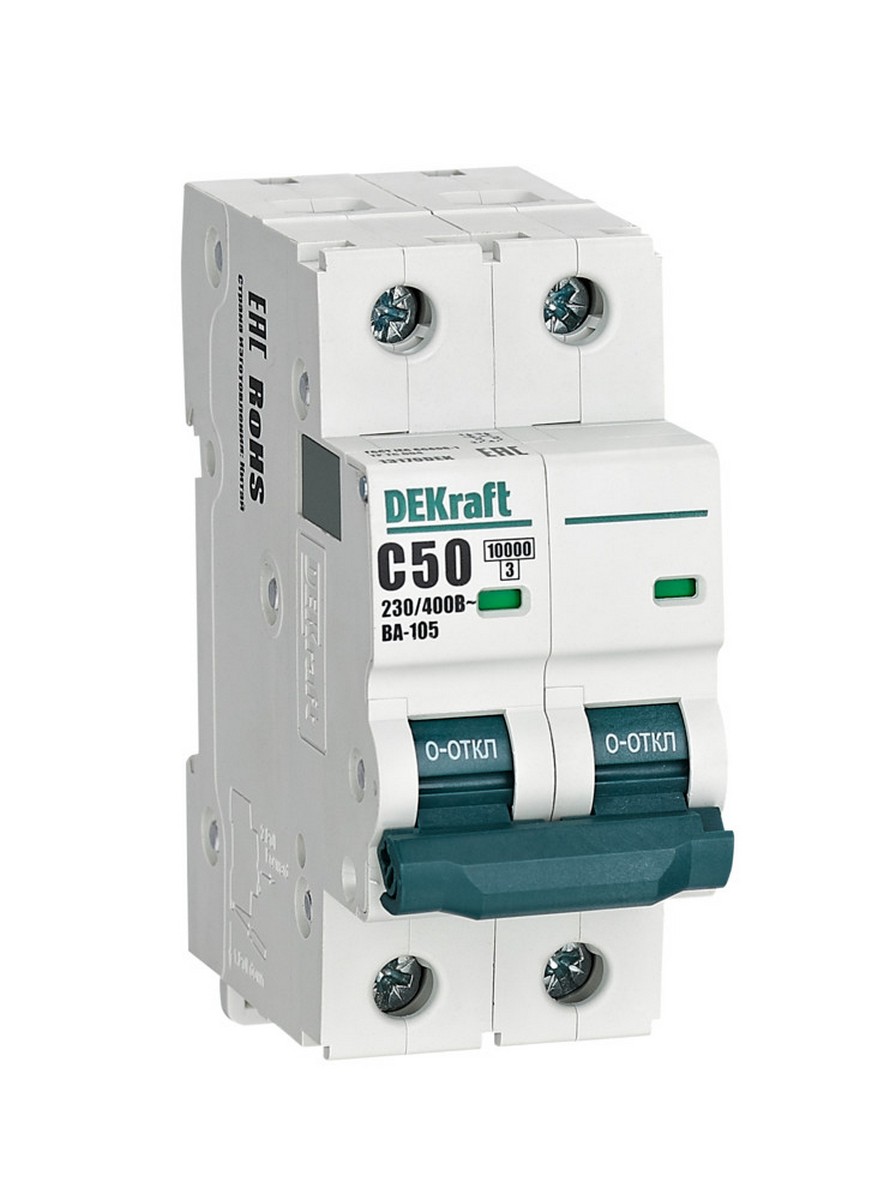 2 полюсные (двухполюсные) Автоматический выключатель Dekraft ВА105-2P-050A-C 13170DEK