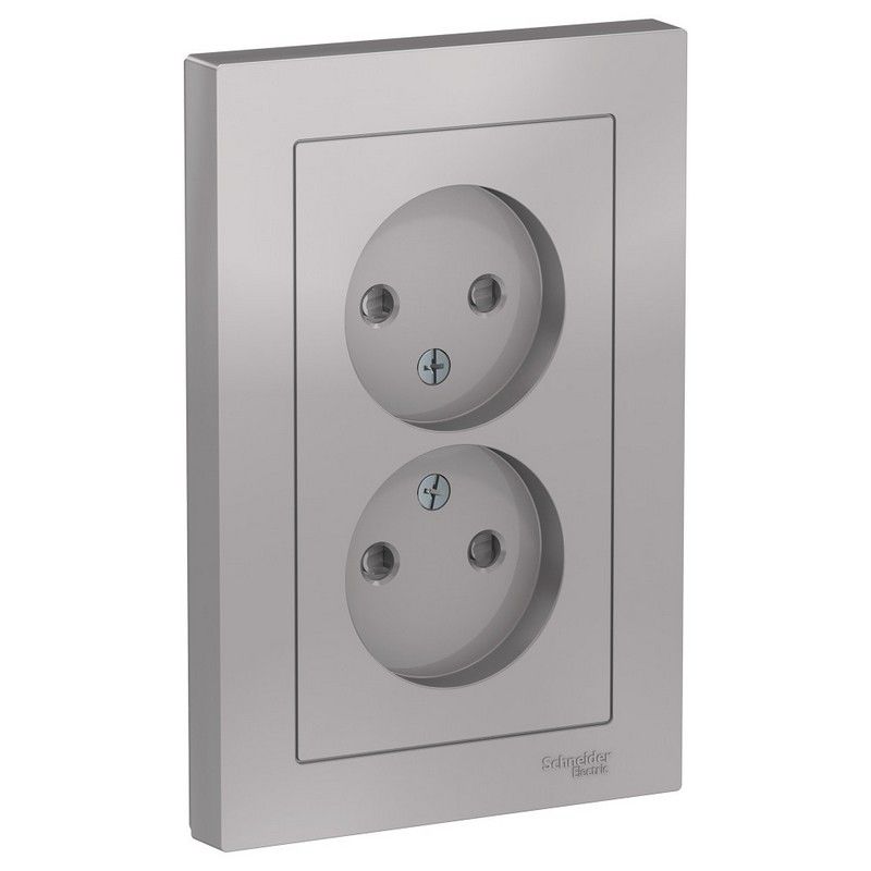 AtlasDesign Алюминий Розетка Systeme Electric AtlasDesign Алюминий б/з двойная, со шторками,16А, в сборе ATN000322