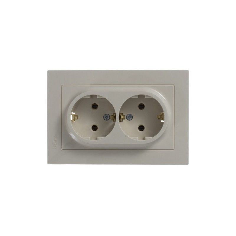 AtlasDesign Бежевый Розетка Systeme Electric AtlasDesign бежевый с/з двойная, 16А, в сборе ATN000224