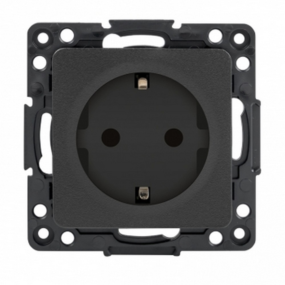 EKF Стокгольм черный Розетка с/з EKF PROxima Стокгольм Черный о шторками 16А EZR16-028-10
